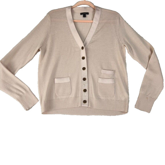 J.CREW Cardigan Womens L Merino Wool Light Pink Button 3 Pockets Career - Picture 1 of 14